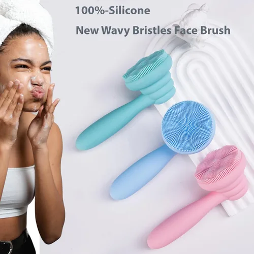 Vista 2 de Cepillo de limpieza facial de silicona, cepillo facial manual exfoliante facial, limpiador facial, exfoliante facial, cerdas ultrafinas para pieles