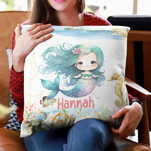 Vista 3 de Hyturtle Bonita almohada de sirena personalizada (inserto incluido) – Regalos para niñas, mujeres, niños – Regalos de cumpleaños para amantes
