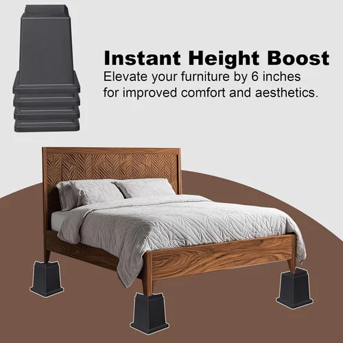 Vista 4 de Elevadores de cama resistentes de 6 pulgadas, juego de 4, soporta 1000 libras cada uno, protección del suelo, perfecto para sofás, escritorios