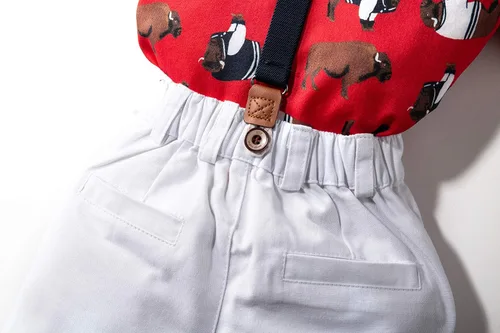 Vista 6 de Kimocat Traje de caballero para bebé, camisa de algodón con corbatín, overoles de 3 piezas