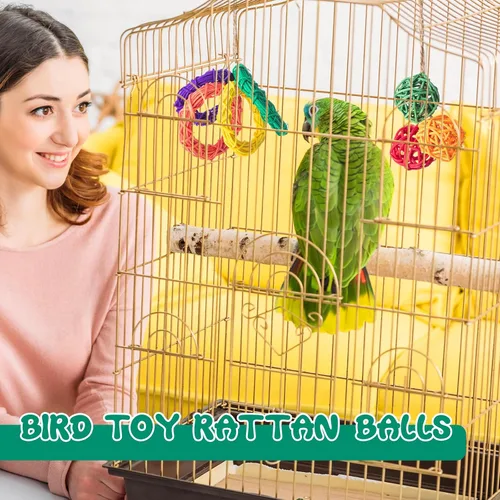 Vista 6 de Hiboom 200 juguetes para pájaros: 100 trampas para dedos, 60 bolas de ratán, 40 anillos de vid, bolas de mimbre de loro, cacatúas y periquitos
