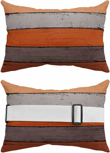 Vista 2 de Paquete de 2 fundas de almohada lumbares de madera rústica de granero color naranja degradado, juego de fundas de almohada impermeables