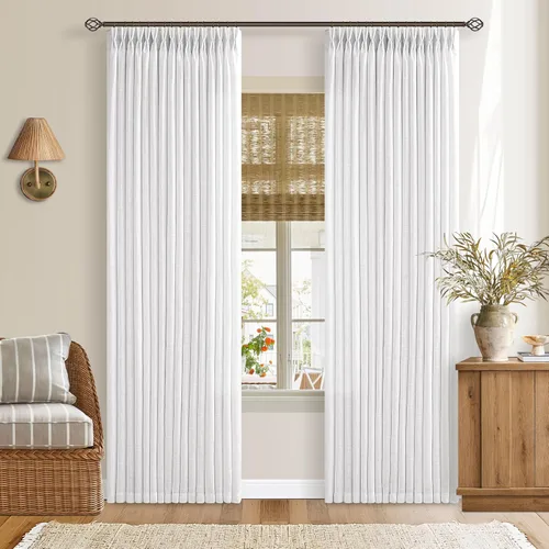 Vista 72 de TWODRAPES Cortinas de Lino Plisadas con Pinza Beige Blancas de 54 Pulgadas de Largo 2 Paneles para Comedor Cocina Dormitorio Plisadas Semi