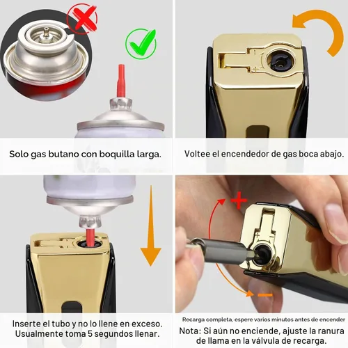 Vista 5 de Encendedor de llama triple jet con punzón y soporte, linterna multifuncional resistente al viento, encendedor de butano recargable, caja de regalo