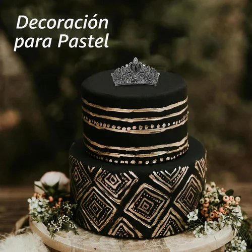 Vista 7 de CIEHER Tiara pequeña para decoración de pastel de cumpleaños para niñas, Metal Negro