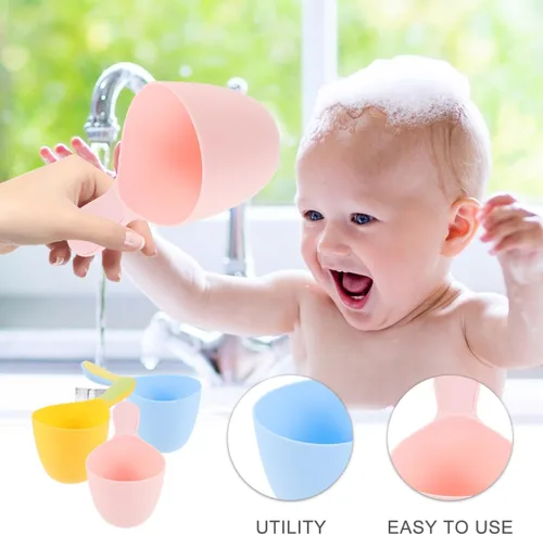 Vista 3 de Paquete de 3 cucharones de agua de plástico de 7.08 x 4.13 x 3.93 pulgadas, tazas de agua multiusos para baño, cabello, champú y cocina, diseño