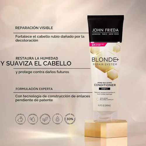 Vista 4 de John Frieda Blonde+ Sistema de reparación de cabello, acondicionador con complejo de construcción Bond, restaura la humedad y protege el cabello