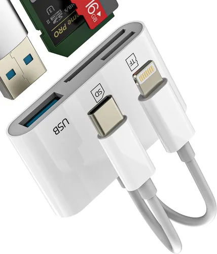 Vista 11 de Adaptador de cargador de lector de tarjetas micro SD Lightning a USB 6 en 1 para iPhone 13 14 Pro Max para iPad Dongle para Apple MFI certificado