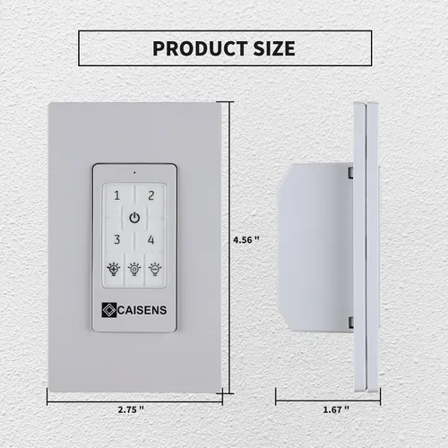 Vista 3 de Ventilador de techo universal con control de pared con interruptor de cuatro velocidades y atenuador de luz LED/incandescente, interruptor de pared