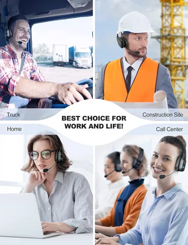 Vista 7 de TECKNET Auriculares Bluetooth para camionero, auriculares Bluetooth con micrófono AI cancelación de ruido inalámbricos en la oreja, auriculares