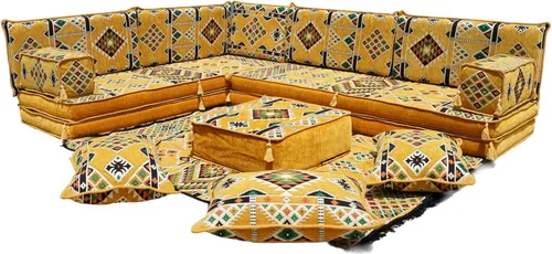 Vista 33 de arabicsofa Juego de sofás árabes tradicionales en forma de L - Sofás seccionales marroquíes - Asientos Majlis orientales para sala de estar
