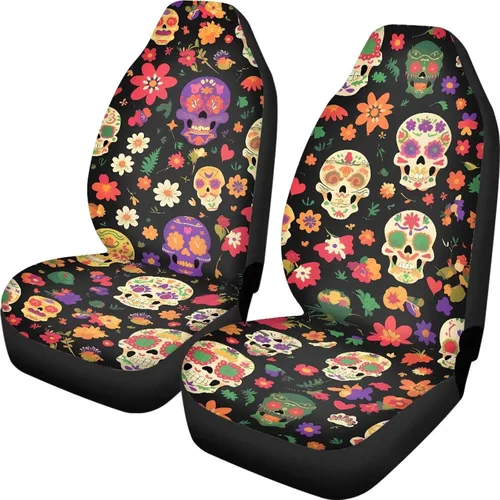 Vista 30 de Funda de asiento de automóvil con margaritas bohemias, diseño hippy arcoíris, margarita, flores, antideslizante, SUV, sedán, furgoneta, protector