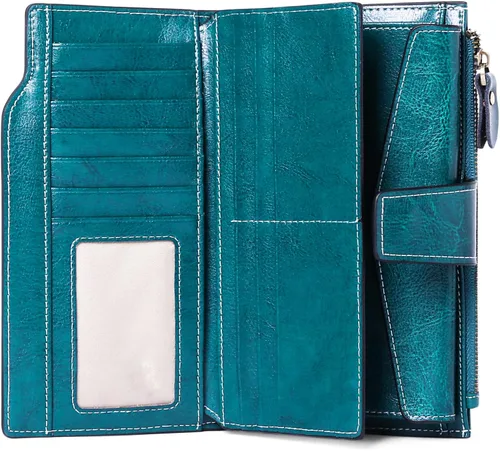 Vista 3 de SENDEFN - Cartera de cuero para mujer, portatarjetas con bloqueo RFID, monedero para mujer con cierre