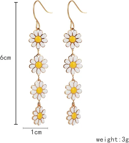 Vista 2 de Aretes colgantes de flor de margarita de los años 6070 para mujeres y niñas, esmalte de flores de sol, delicados, elegantes, coloridos