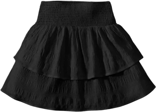 Vista 8 de RoseSeek Faldas de Capas Escalonadas Fruncidas Boho Smocked para Niña, Casuales, Lindas, de Cintura Alta, Plisadas, con Volantes, Fluidas, Elásticas