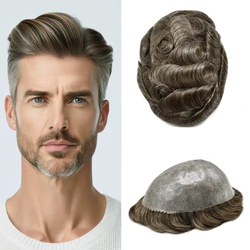 Vista 17 de Mens Toupee Hair System para hombres Piezas de pelo Sistema de reemplazo Poly Skin Toupee para hombres Protesis Capilar Para Hombre 6X8#1 Jet Black