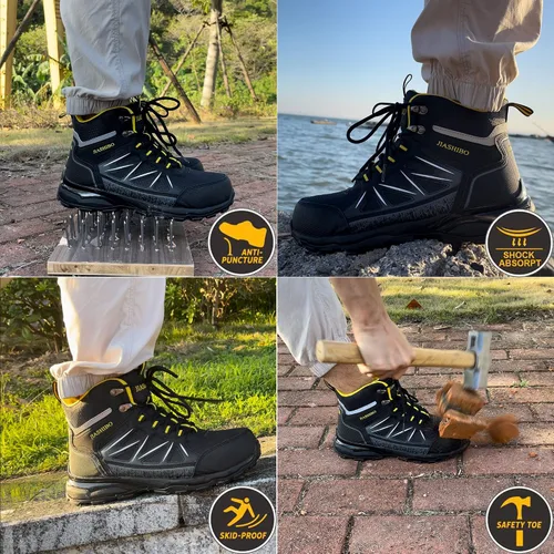 Vista 4 de Blapek Botas de trabajo con punta de acero para mujer, botas de trabajo aisladas, zapatos de punta de acero, botas de construcción cómodas, botas