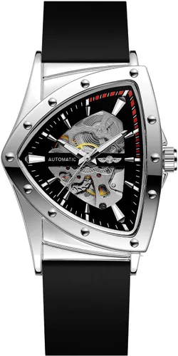 Vista 2 de FORSINING Reloj de pulsera mecánico triangular impermeable para hombre con correa de silicona