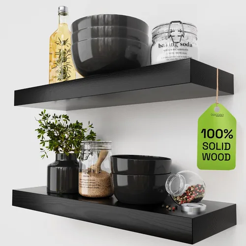 Vista 14 de Estantes flotantes de madera maciza para pared de 12 pulgadas, color negro