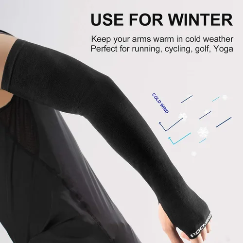 Vista 2 de ROCKBROS Calentador de brazo de invierno de punto manga larga cálido para mujeres y hombres para correr ciclismo deportes guantes de conducción sin