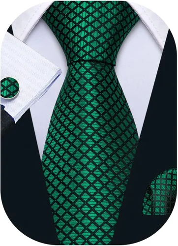 Vista 169 de Barry.Wang Juego de corbatas a cuadros para hombre con pañuelo gemelos de rayas clásicas