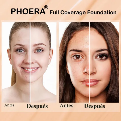 Vista 4 de PHOERA - Base líquida mate, maquillaje PHOERA para mujeres, corrector de cobertura completa, base PHOERA, corrector de control de aceite mate de 1.0