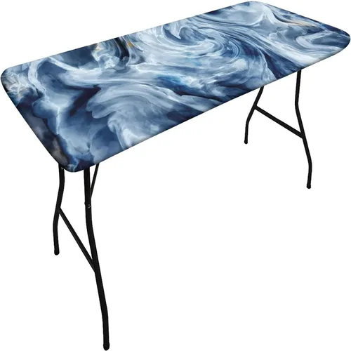 Vista 4 de XISUNYA Mantel de poliéster elástico ajustable con diseño de mármol, 24 x 36 pulgadas, mantel rectangular para mesa plegable de 3 pies, tonos