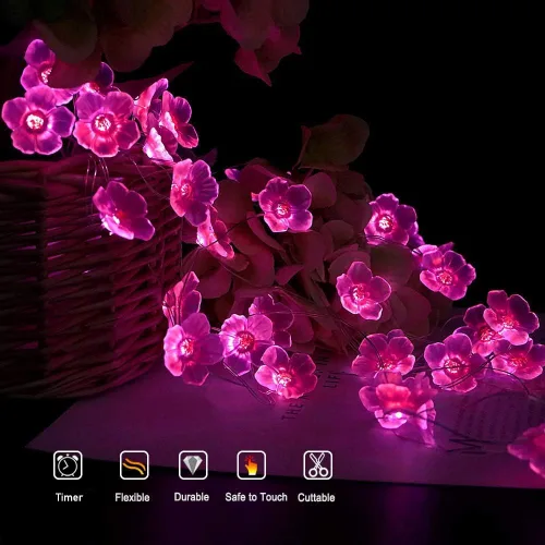 Vista 7 de OMIKA Luces de Flores Multicolor Guirnalda de Luces de Flor de Cerezo, Funciona con Pilas y USB, Luces de Hadas LED de 13 pies con 40 LED