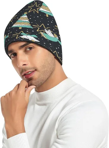 Vista 6 de Christmas Trees Angels Bells Beanie for Women Men Reversible Cap Warm Beanies Soft Crochet Hats for Fall Winter Y2k Multi