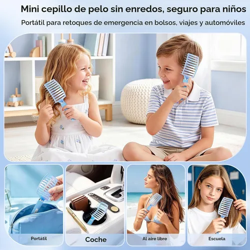 Vista 4 de Cepillo para el cabello, cepillo desenredante curvado y ventilado grande y Azul