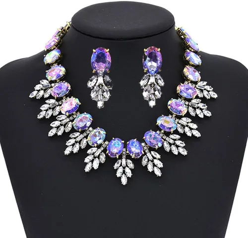 Vista 3 de Lux StTreatment - Juego de collar de hoja de cristal para mujer, collar y aretes