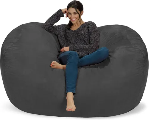 Vista 20 de Silla de saco puf Chill Sack: Bolso de muebles de espuma viscoelástica de 6 pies y tumbona grande – Sofá grande con funda de microfibra suave - Negro