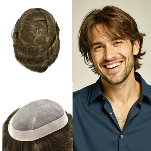 Vista 20 de Mens Toupee Hair Piece Real Human Hair Fine Mono Toupee para hombres Sistema de reemplazo de cabello para hombre Postizo Protesis Capilar Para