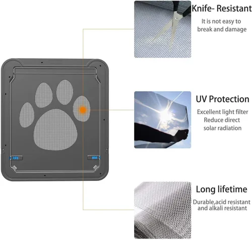 Vista 3 de LESTP - Puerta mosquitera para perros y gatos con solapa magnética para puertas correderas (pequeña), cerradura automática