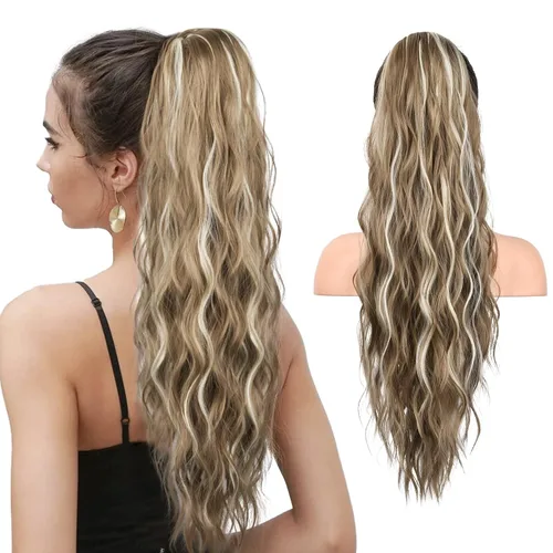 Vista 9 de HOOJIH Extensión de cola de caballo, extensiones de cabello con cordón para cola de caballo de 26 pulgadas de largo, pelo rizado y ondulado natural
