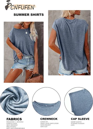Vista 33 de CNFUFEN Camisetas de manga corta/larga para mujer, a la moda, casual, de verano, ligeras, sólidas, de moda