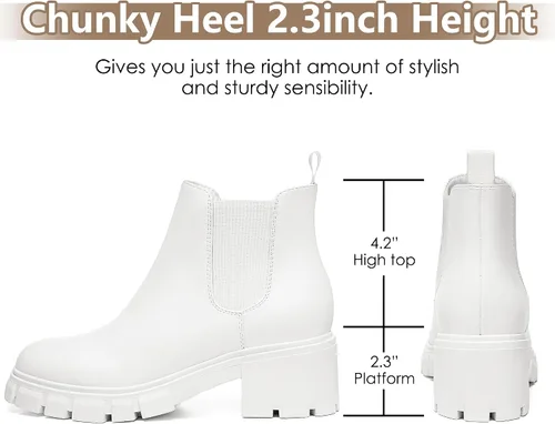 Vista 3 de Athlefit Botas Chelsea de moda para mujer, tacón grueso, sin cordones, elásticos y tobilleros