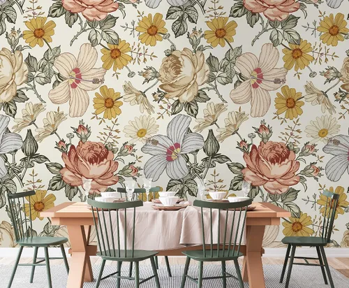 Vista 2 de Murwall Papel pintado floral para niños, peonía suave y margarita
