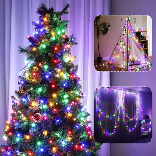 Vista 6 de Meteds - Luces LED de Navidad para exteriores, 300 LED, 32 m, 8 modos, luces de globo enchufables y conectables impermeables para decoraciones
