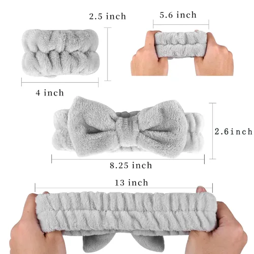 Vista 5 de SLNZAPTY Juego de 12 diademas y muñequeras para lavado facial para mujeres, envolturas de cabello de microfibra tipo spa para niñas, diademas y beige