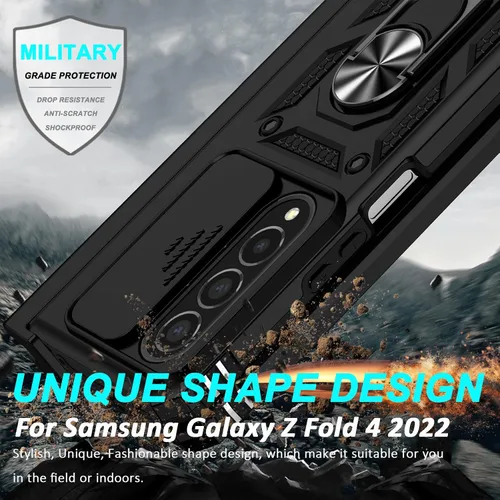 Vista 6 de Miimall Funda compatible con Samsung Z Fold 4 con protección de bisagra, soporte para bolígrafo, cubierta de cámara, soporte de anillo, soporte