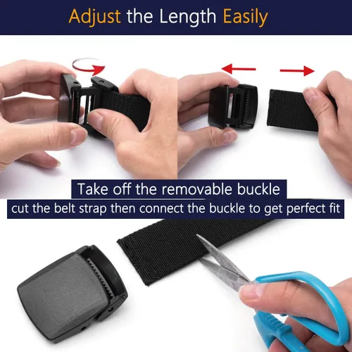Vista 6 de LionVII Cinturones elásticos para hombre con hebilla de plástico sin metal para deportes de trabajo, fácil de recortar para adaptarse a cintura