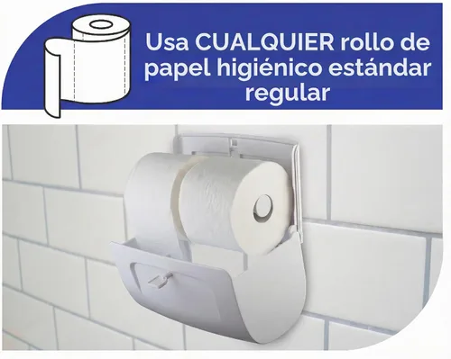 Vista 3 de Dispensador de papel higiénico comercial de montaje en pared, doble (2 rollos) con bloqueo de papel higiénico (blanco) compacto de dos rollos