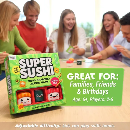 Vista 5 de Super Sushi – Divertido Juego de Mesa Familiar - Hilarantísimo Juego de Cartas de Emparejamiento para Fiestas Familiares para Niños, Adolescentes