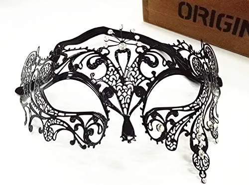 Vista 3 de FaceWood Máscara de mascarada para mujer, máscara de metal ultraligera brillante con diamantes de imitación veneciana, bonita fiesta, noche, baile