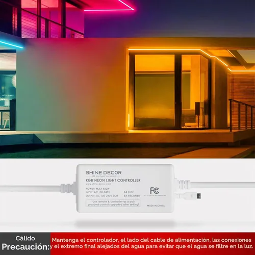 Vista 2 de Shine Decor Controlador con control remoto, fuente de alimentación conectable macho-hembra para luces LED RGB de neón de 0.394 in de ancho x 0.787