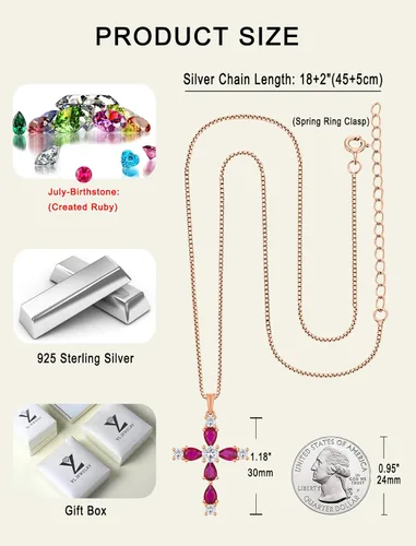 Vista 187 de YL Collar de cruz de plata de ley 925 con colgante de piedra natal religiosa para mujer