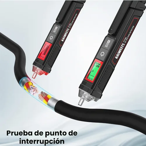 Vista 4 de KAIWEETS Probador de voltaje/probador de voltaje sin contacto con porcentaje de señal, CA de doble rango 12V/70V-1000V, probador de cable vivo/nulo