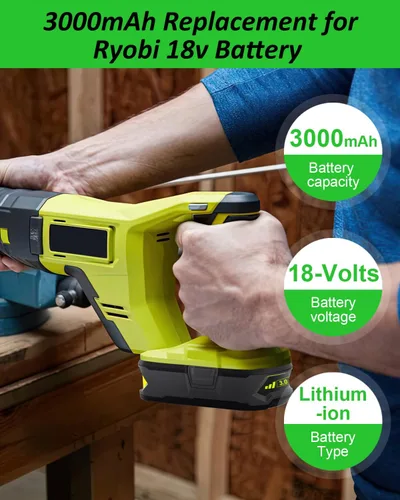 Vista 2 de Reemplazo de batería de iones de litio de 18 V y 3.0 Ah para batería Ryobi