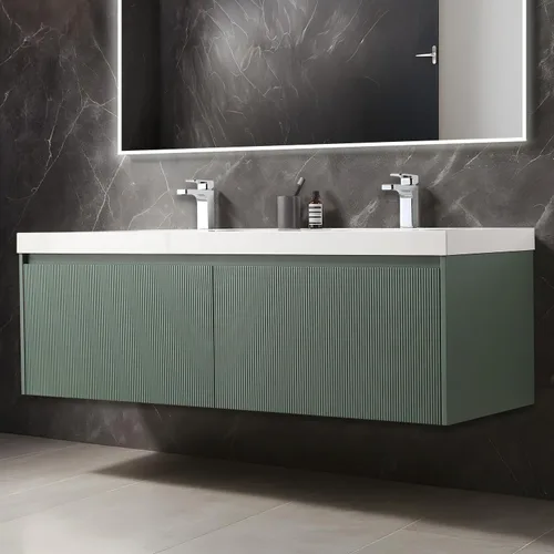 Vista 57 de Blossom Lavabo de baño de 20 pulgadas con tocador, todo en madera montado en la pared, gabinete flotante de baño con tocador con fregadero